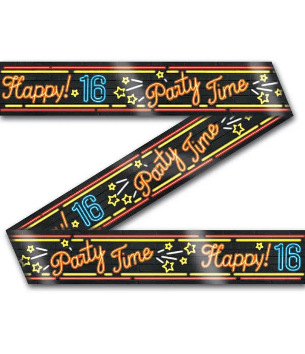 16 jaar afzetlint 12 meter neon