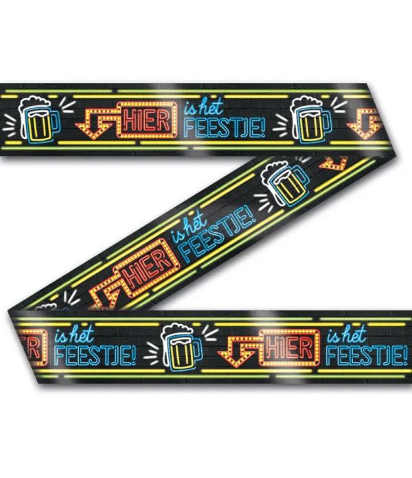 Hier is het feestje afzetlint 12 meter Neon